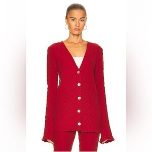 Aisling Camps | NEW River Wool Blend Long Sleeve V-Neck Cardigan in Rust Size M